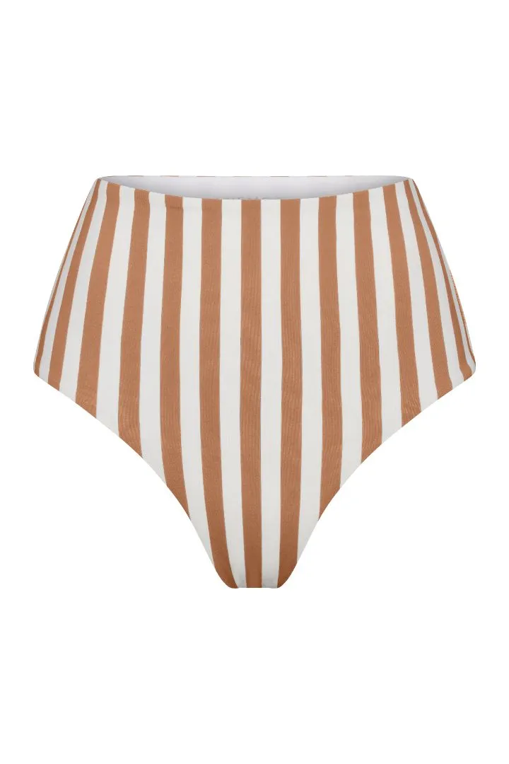 High-Waist Bikini Bottom in Fawn Vertical Stripes sold by Anemos