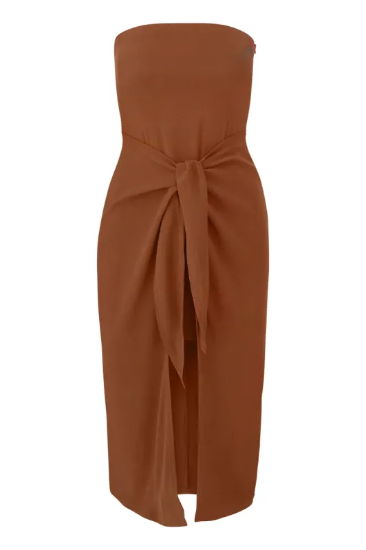 Strapless D.K. Midi Wrap Dress in Stretch Cupro sold by Anemos