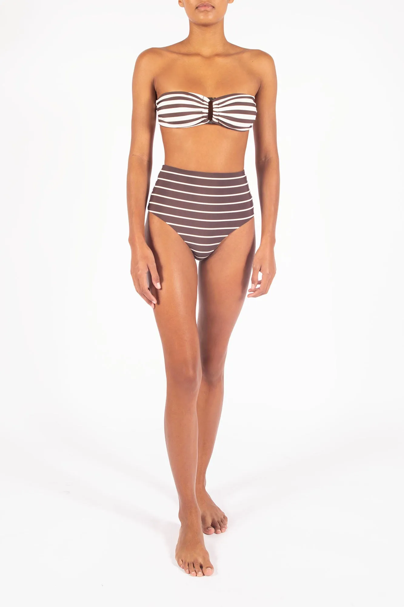 High-Waist Bikini Bottom in Espresso Odd Stripes sold by Anemos product image thumbnail 3