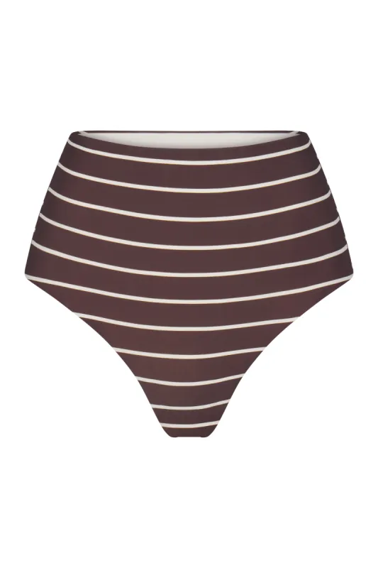 High-Waist Bikini Bottom in Espresso Odd Stripes sold by Anemos