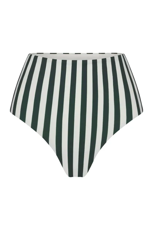 High-Waist Bikini Bottom in Green Vertical Stripes sold by Anemos