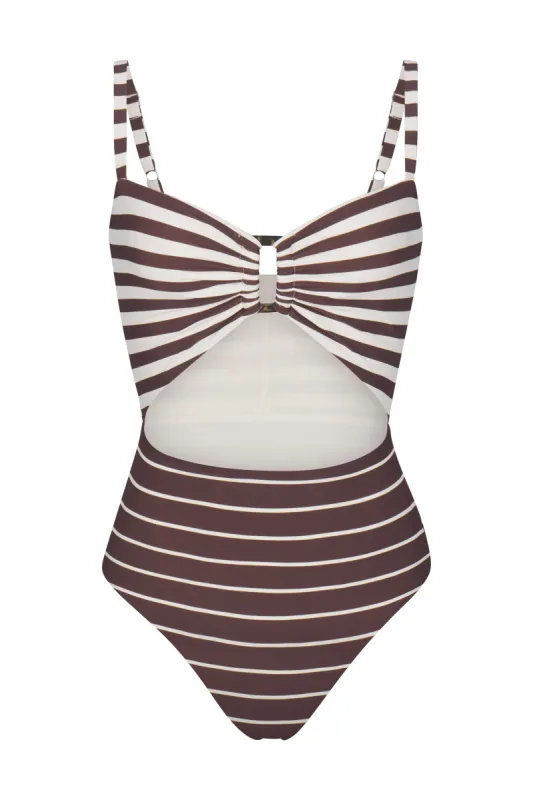 Tortoise Cutout One-Piece In Espresso Mixed Stripes sold by Anemos