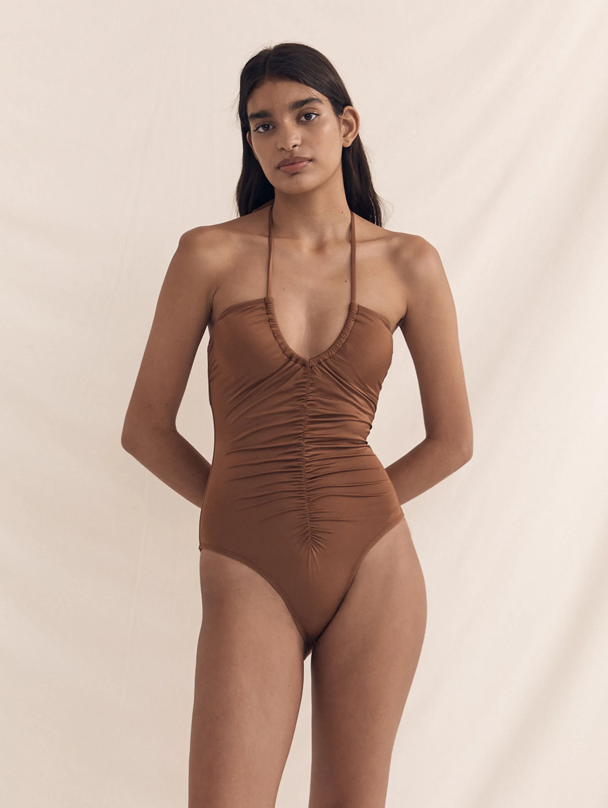 Ruched Vacation One Piece sold by Peony