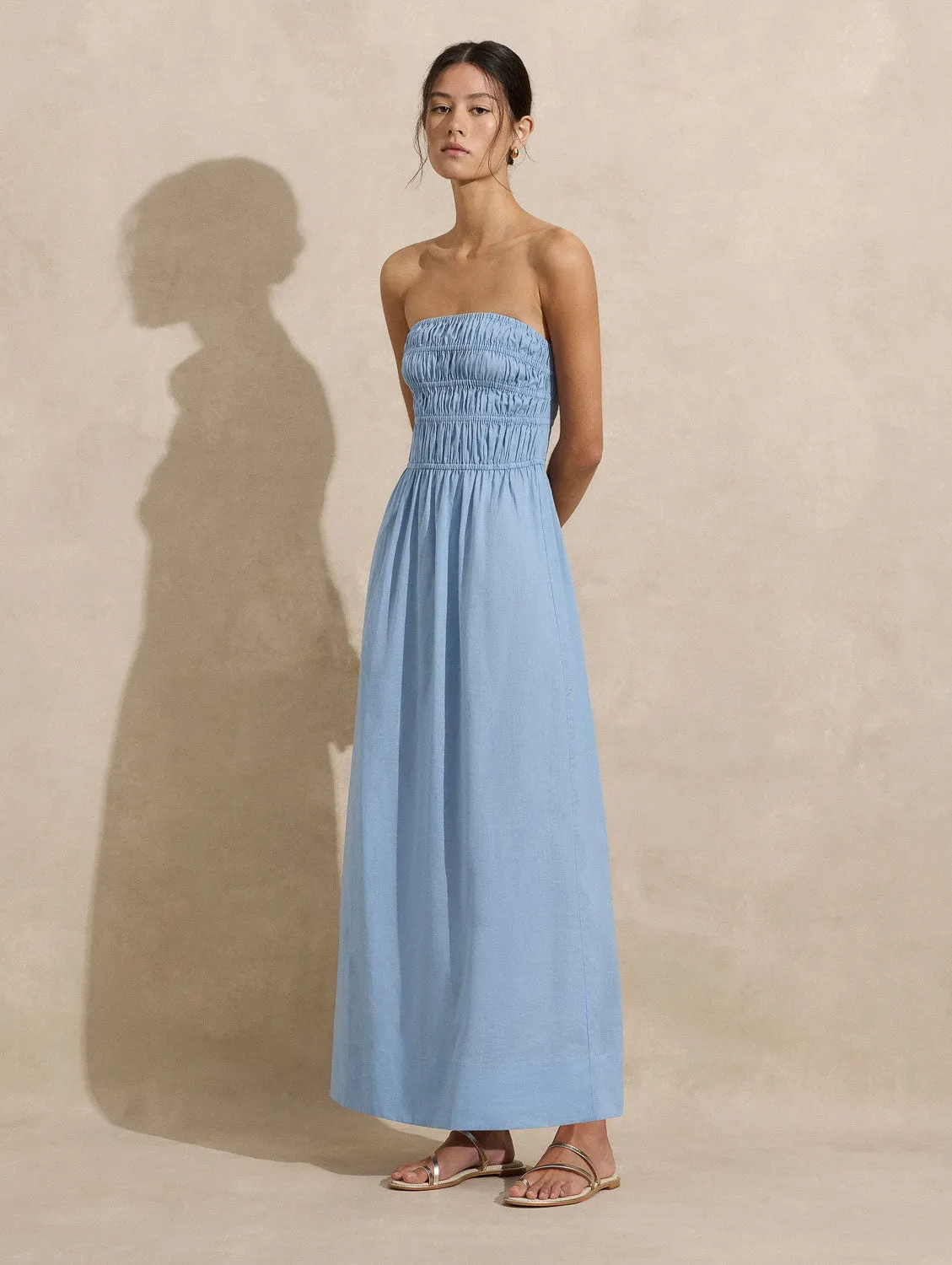 Strapless Ruched Maxi Dress sold by Peony