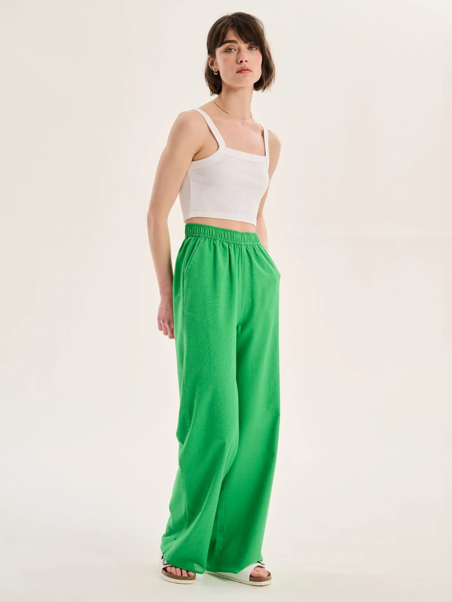 Ramela Elasticated Waist Linen Trouser in Green sold by Omnes product image thumbnail 2