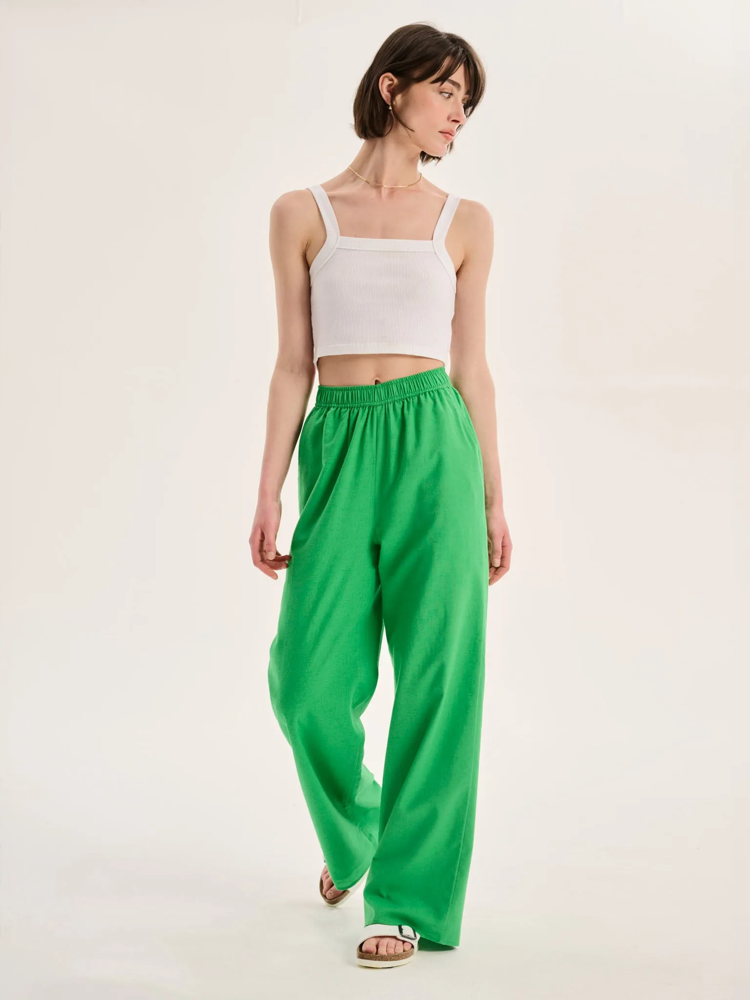 Ramela Elasticated Waist Linen Trouser in Green sold by Omnes product image thumbnail 4