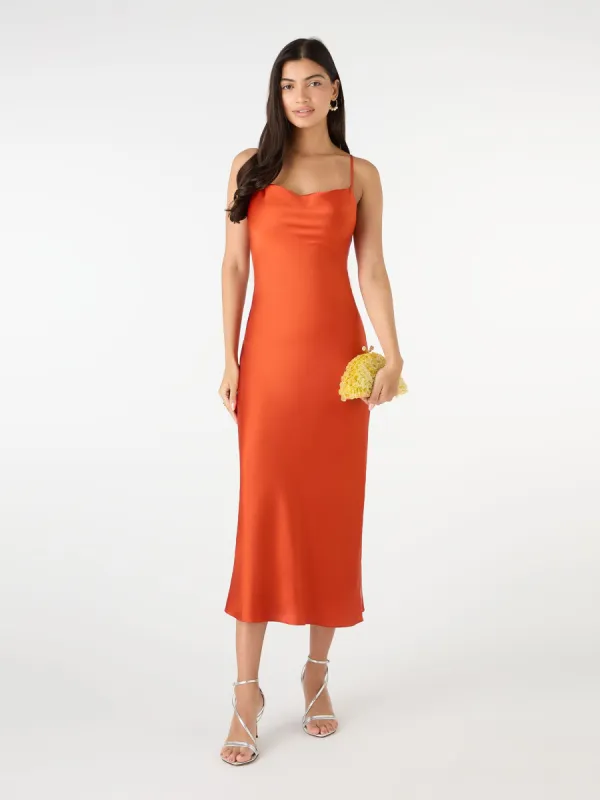 Riviera Midi Dress in Brick Orange sold by Omnes