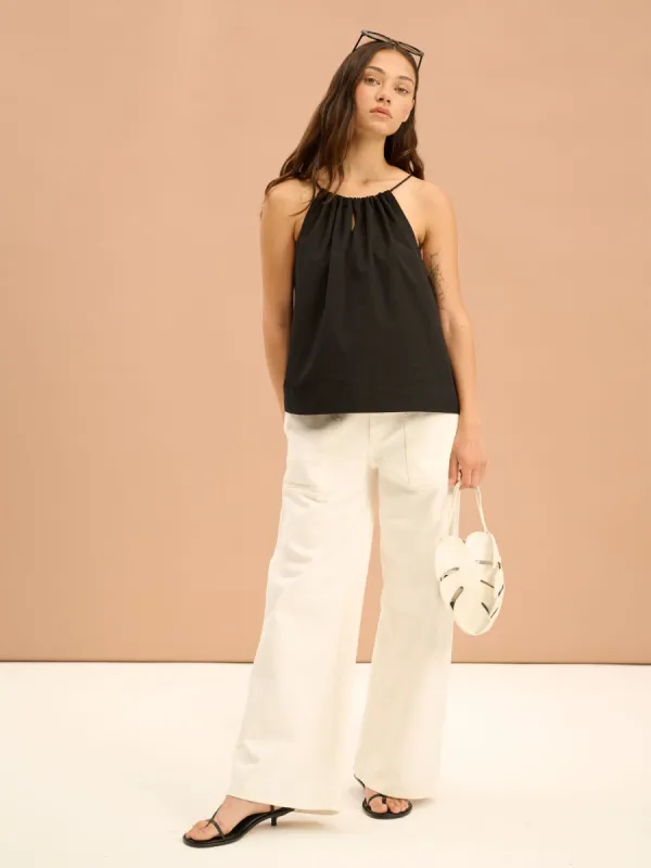 Idara Halterneck Sleeveless Top in Black sold by Omnes