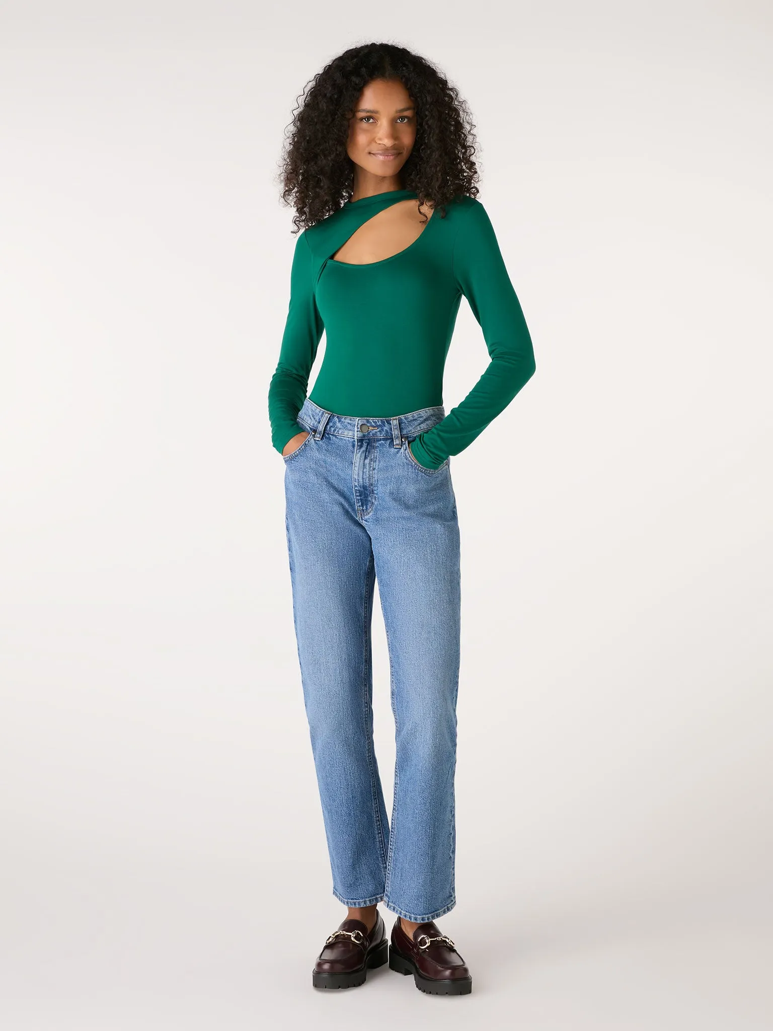 Deryn Cut Out Jersey Top in Green sold by Omnes