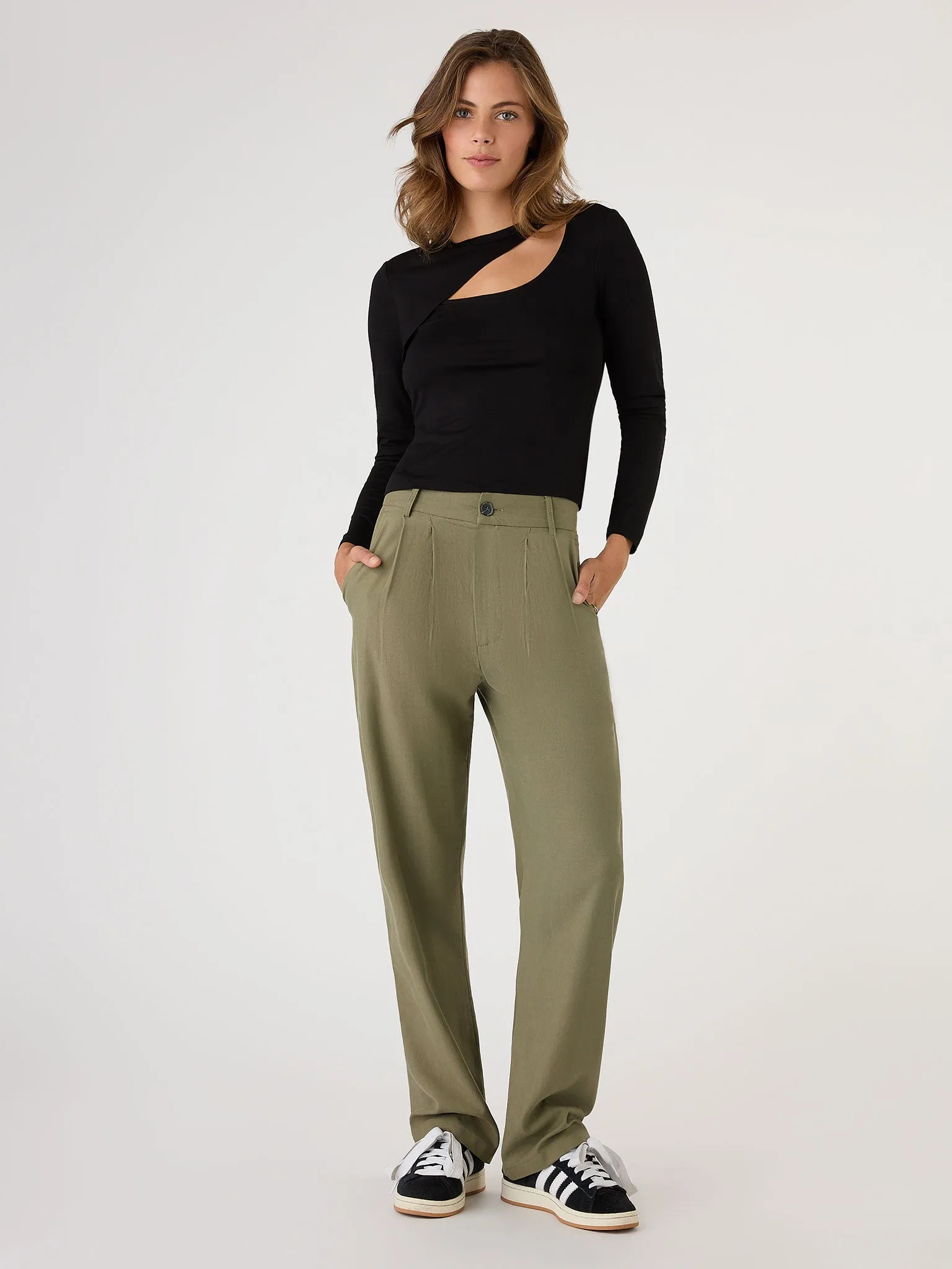 Deryn Cut Out Jersey Top in Black sold by Omnes