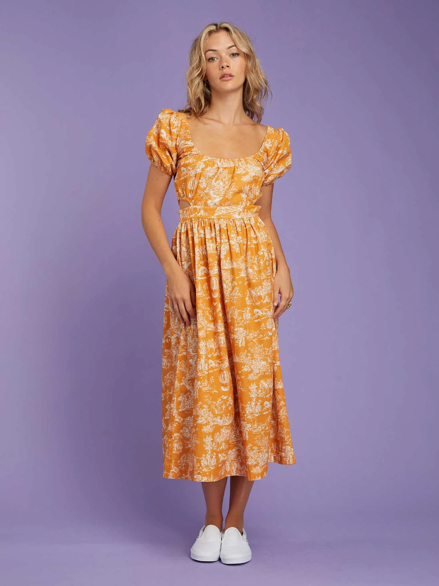 Camellia Midi Dress in Orange Toile sold by Omnes