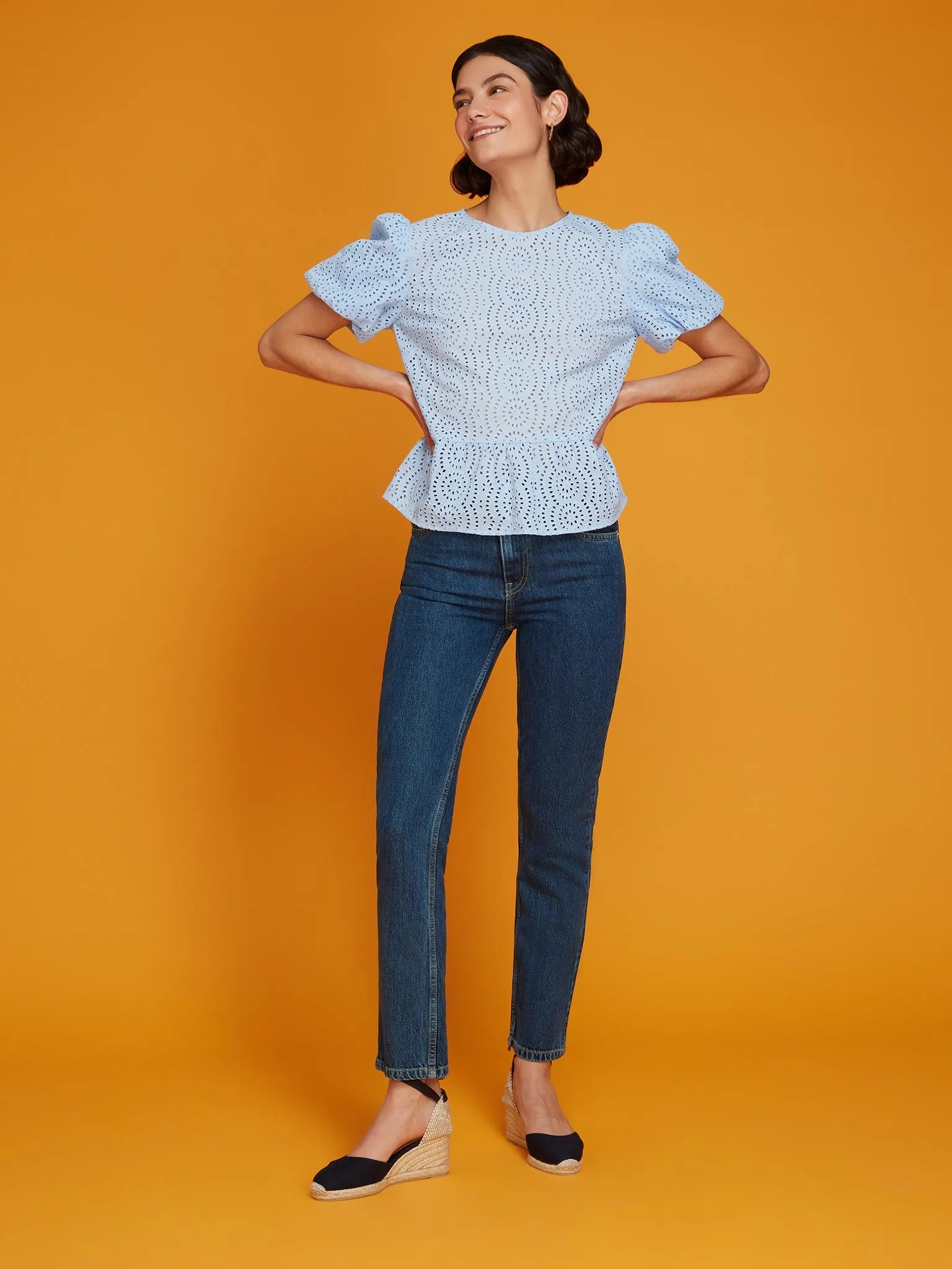 Dorothea Broderie Top in Blue sold by Omnes product image thumbnail 3