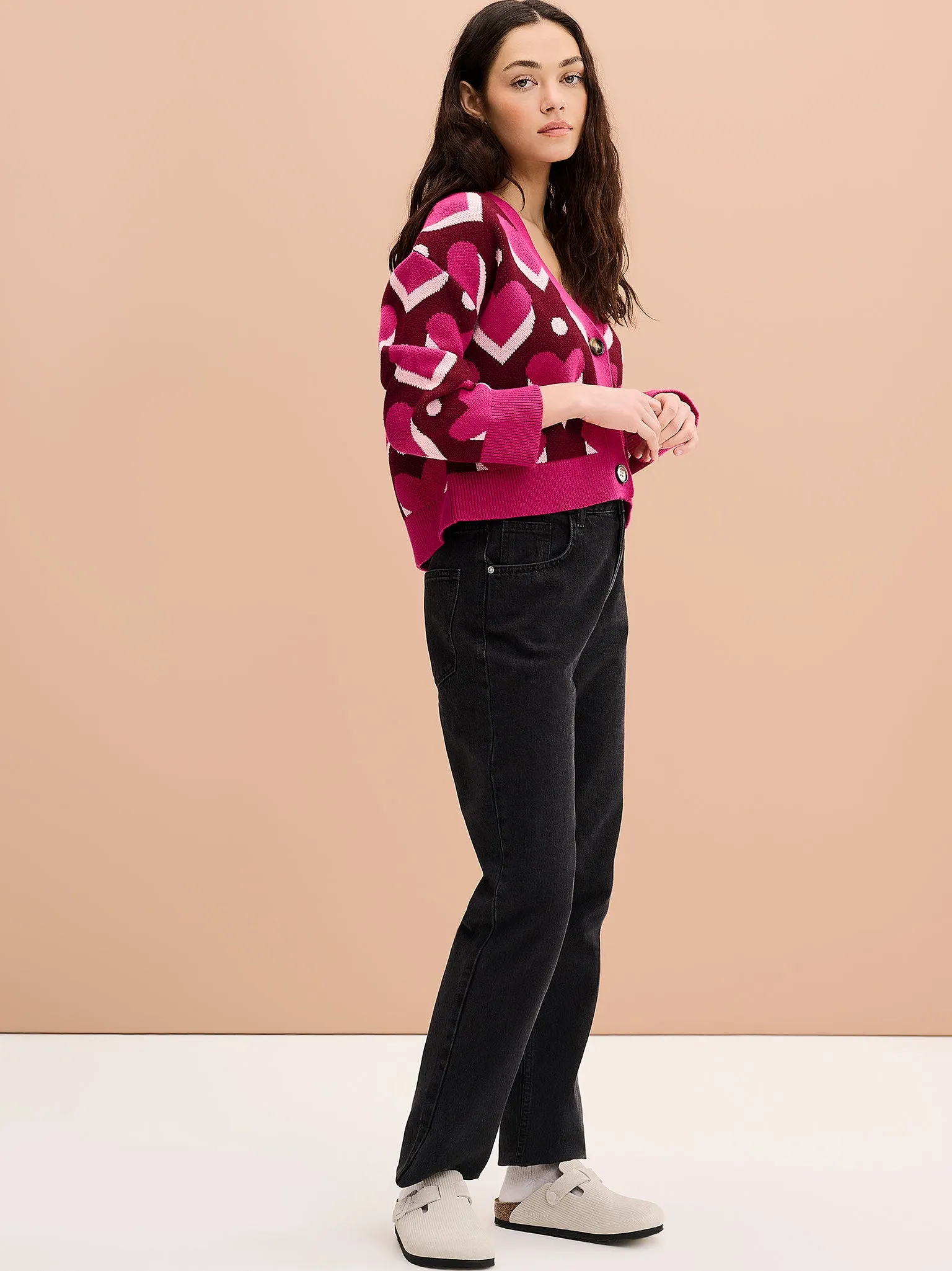 Heather Heart Cardigan in Pink sold by Omnes product image thumbnail 2