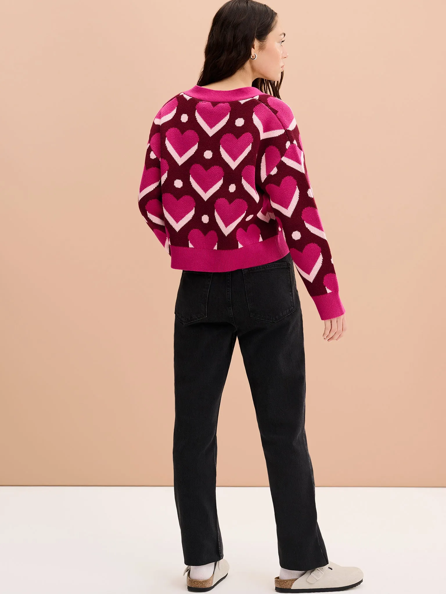Heather Heart Cardigan in Pink sold by Omnes product image thumbnail 3