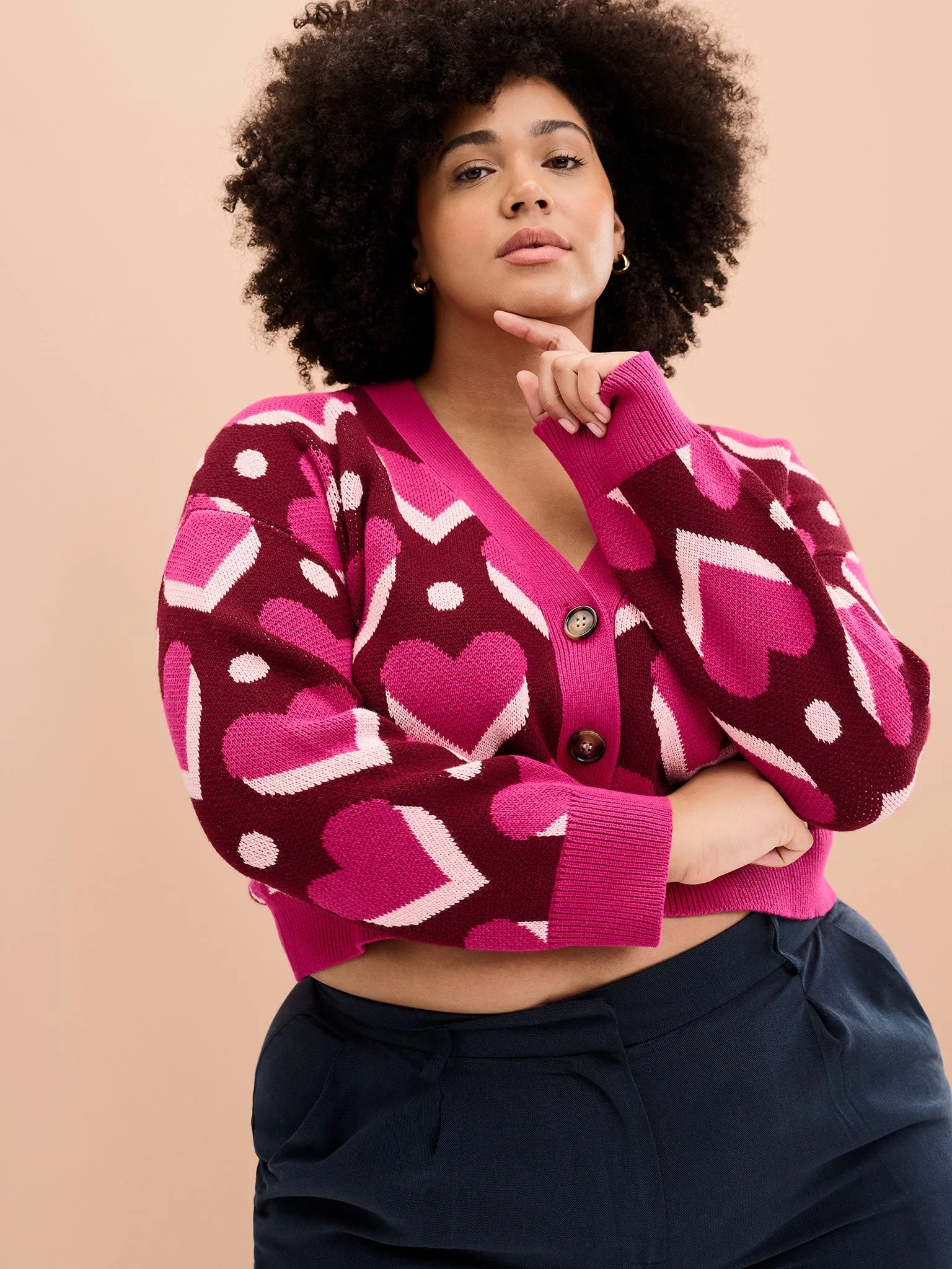 Heather Heart Cardigan in Pink sold by Omnes product image thumbnail 5