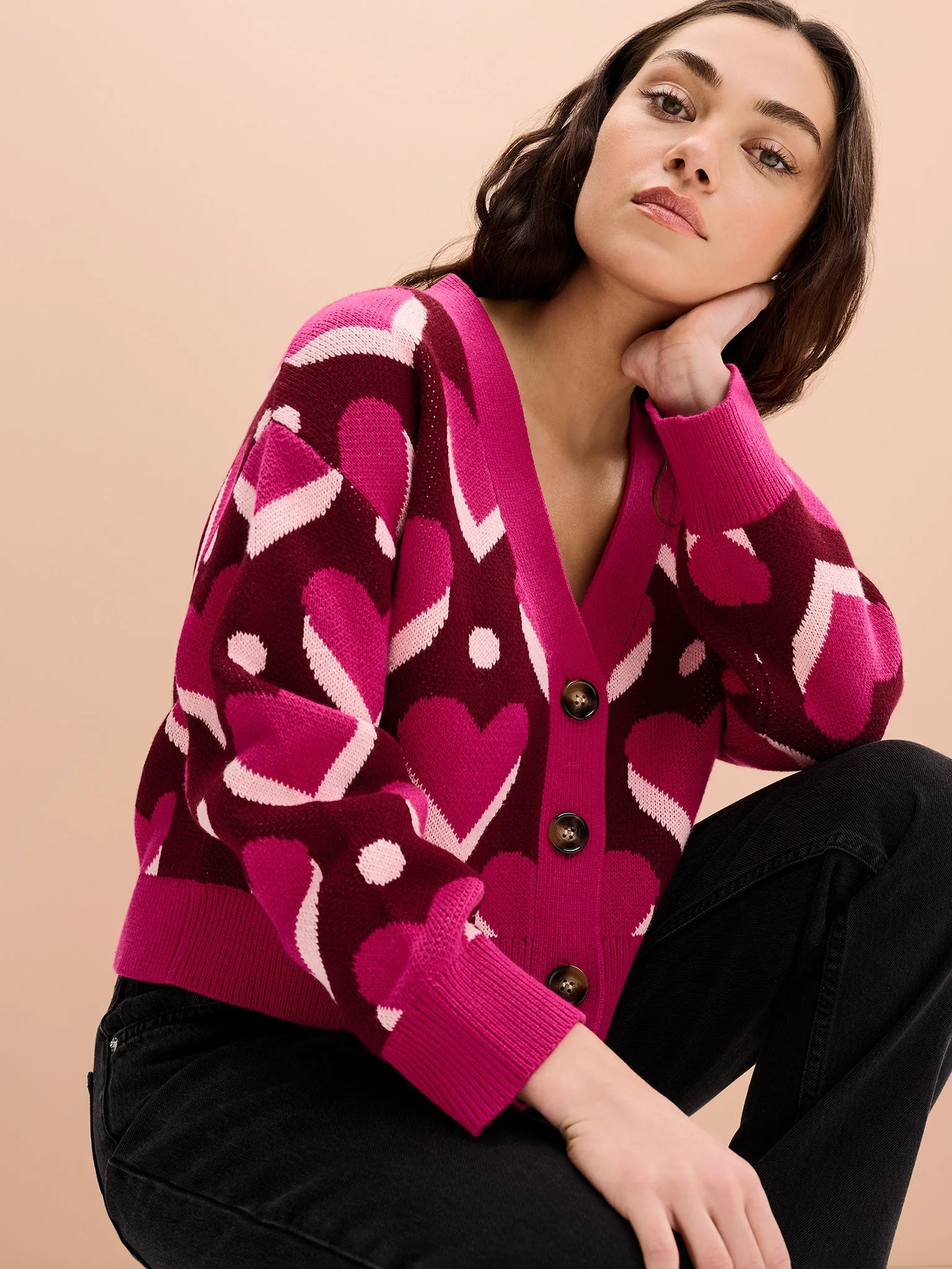 Heather Heart Cardigan in Pink sold by Omnes product image thumbnail 4