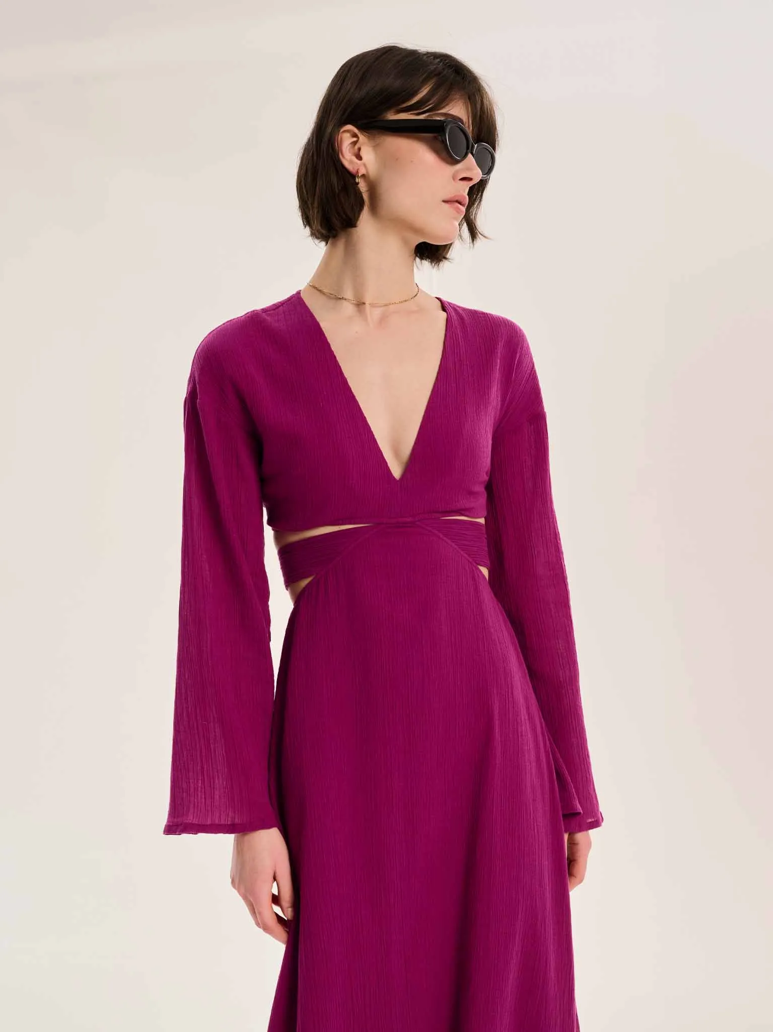 Orla Cut Out Maxi Dress in Purple sold by Omnes product image thumbnail 4