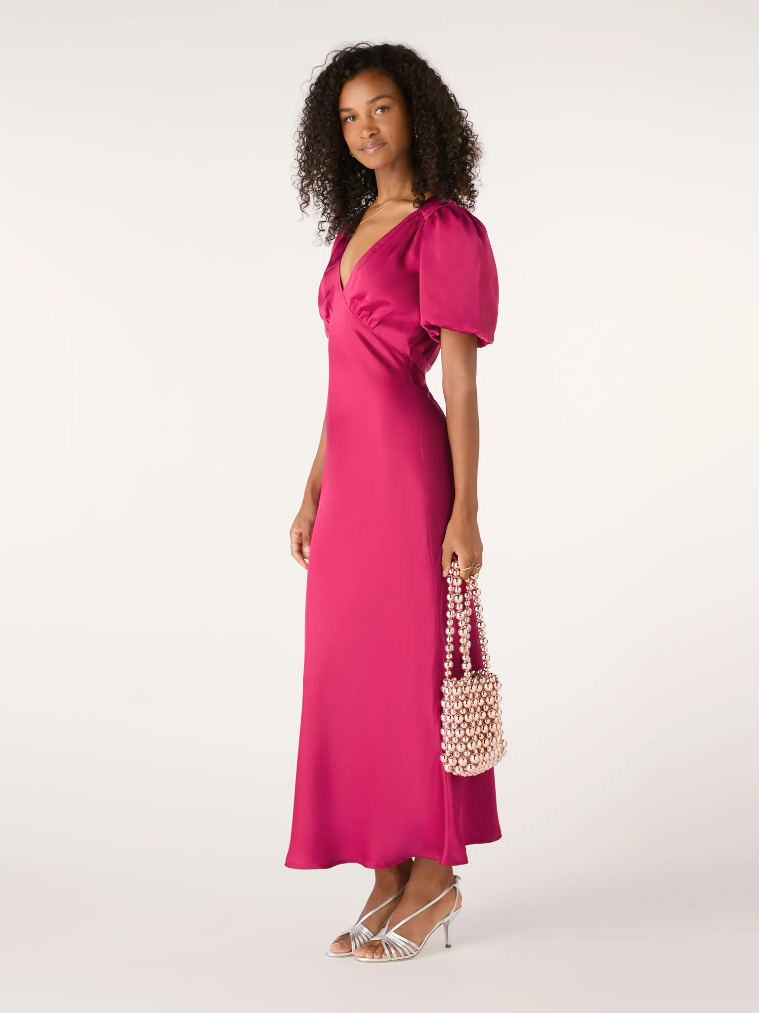 Rosie Ruched Puff Sleeve Dress in Magenta sold by Omnes product image thumbnail 2