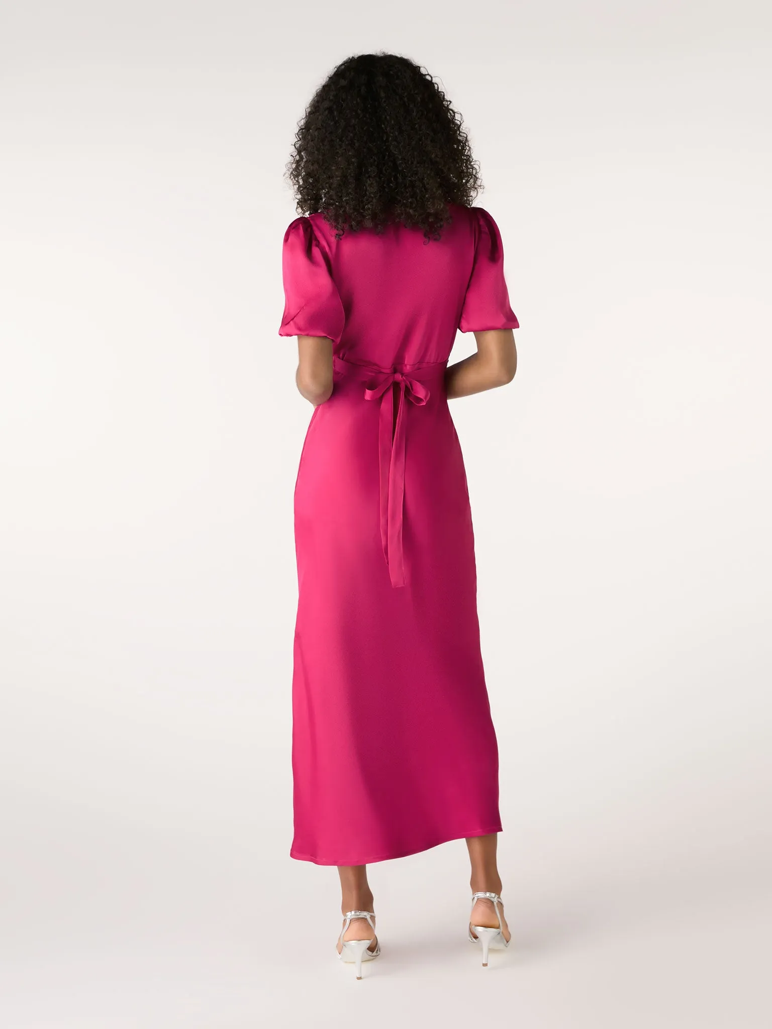 Rosie Ruched Puff Sleeve Dress in Magenta sold by Omnes product image thumbnail 3