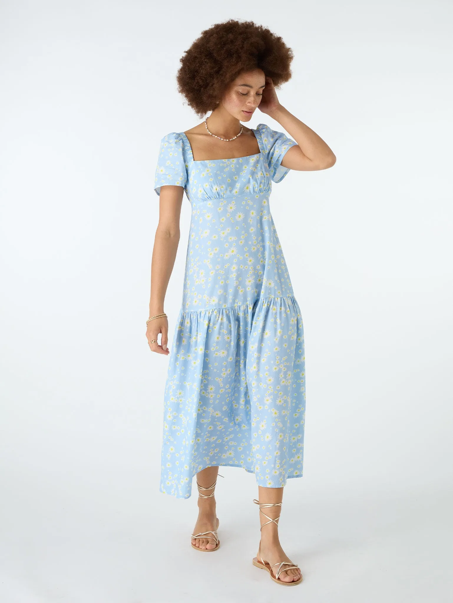 Virgo Tiered Midi Dress in Blue sold by Omnes