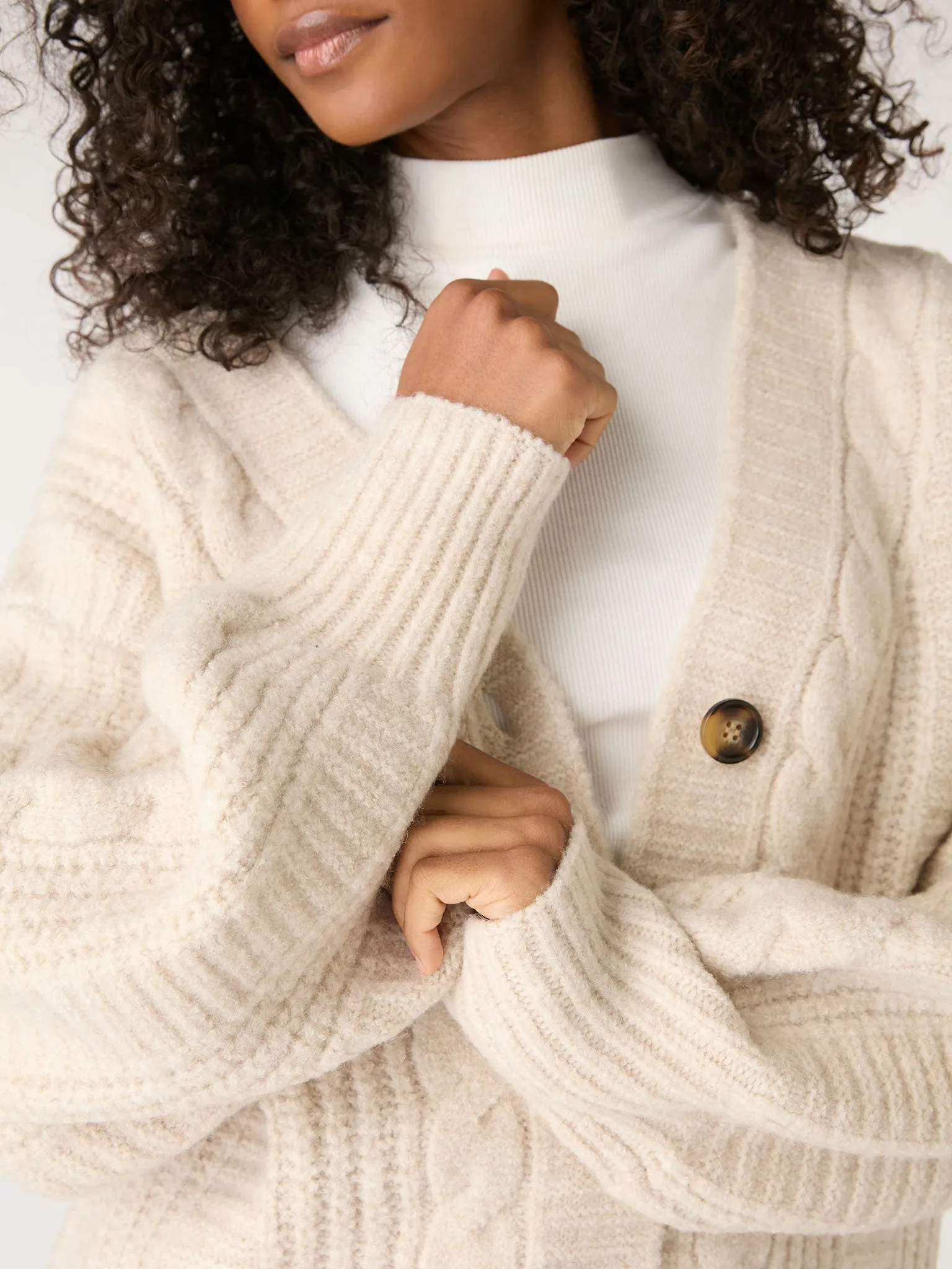 Kitty Longline Cable Cardigan in Cream sold by Omnes product image thumbnail 5