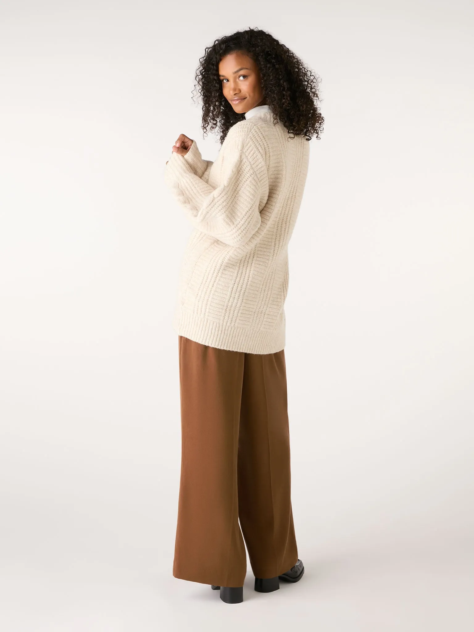 Kitty Longline Cable Cardigan in Cream sold by Omnes product image thumbnail 2