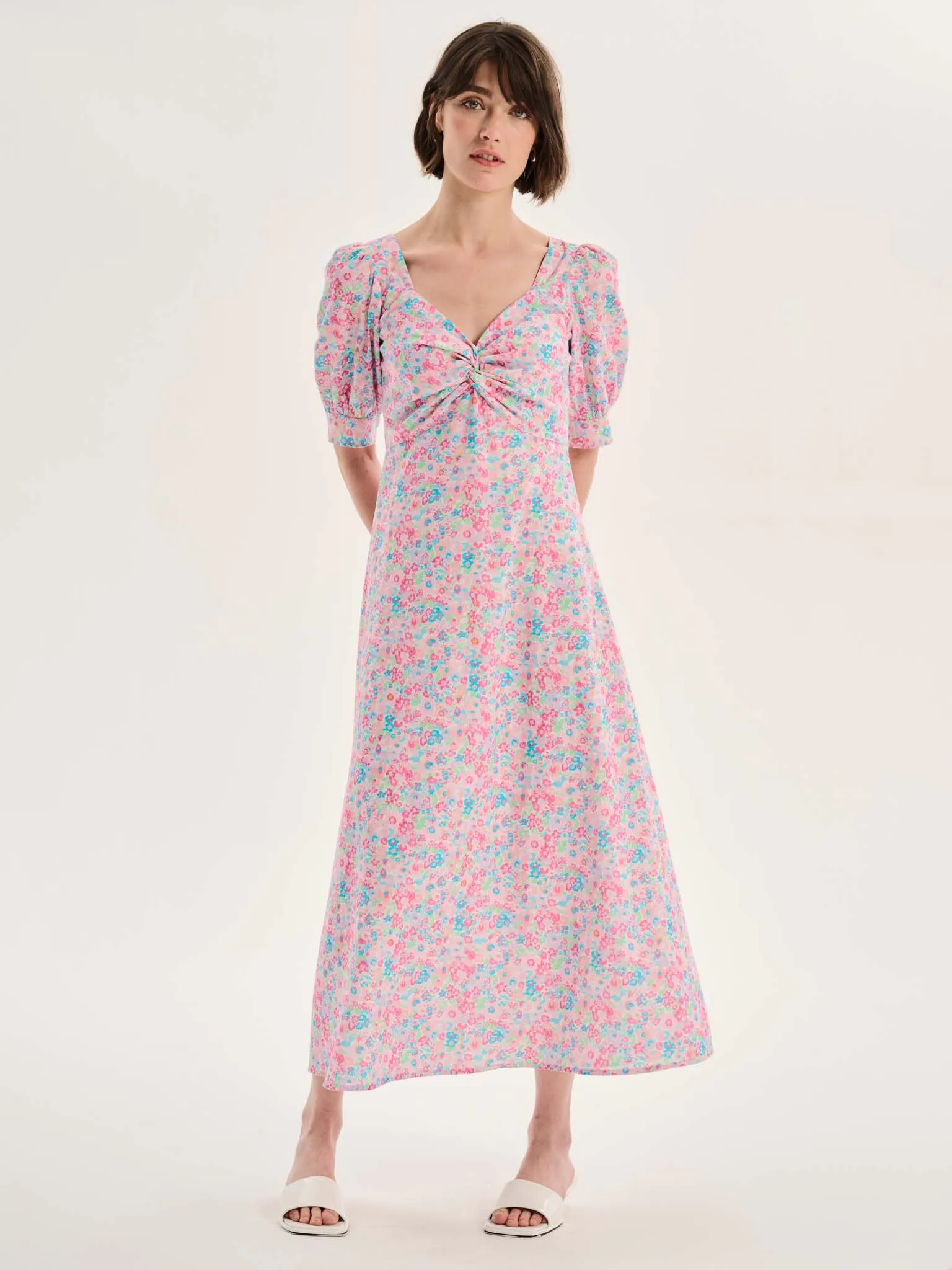 Bluebell Floral Knot Front Dress in Pink sold by Omnes