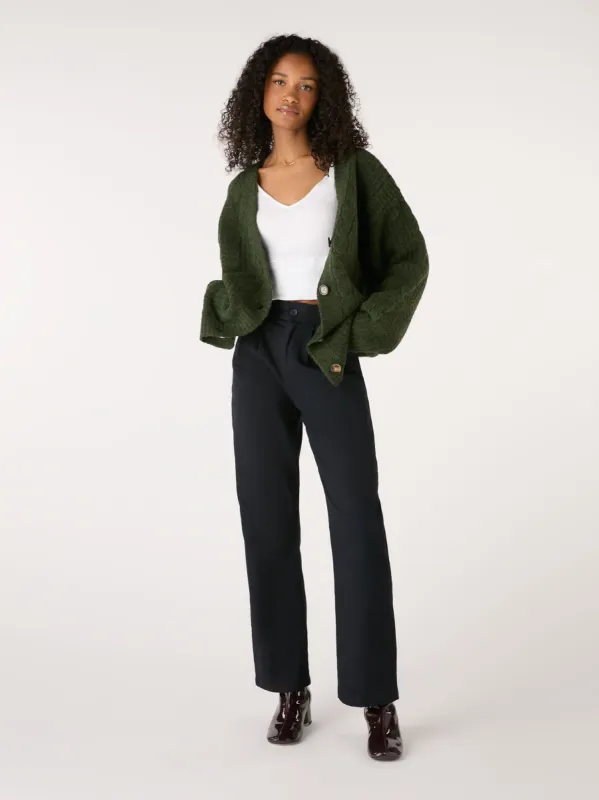 Kitty Longline Cable Cardigan in Khaki sold by Omnes
