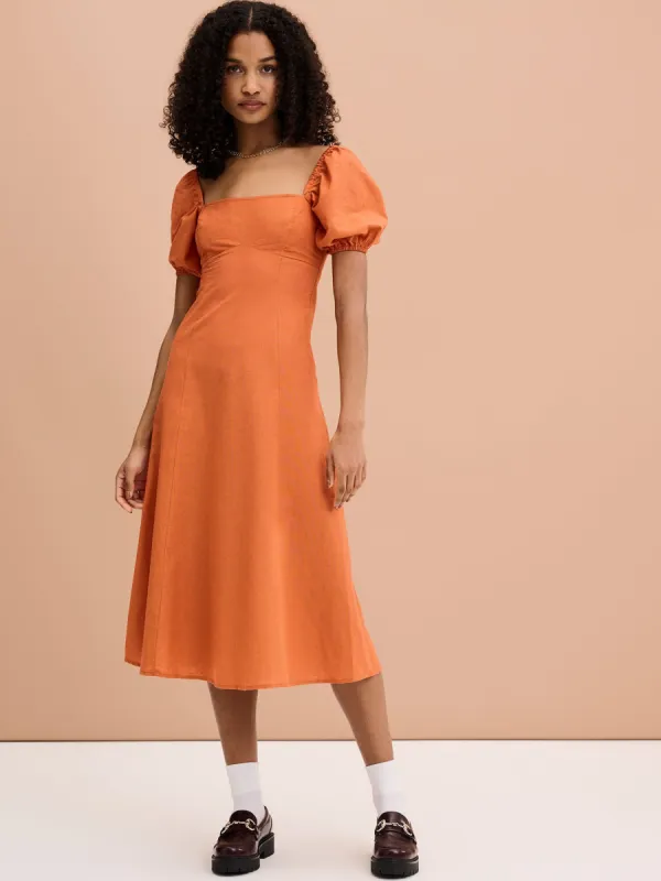 Harriet Linen Dress in Brick Red sold by Omnes