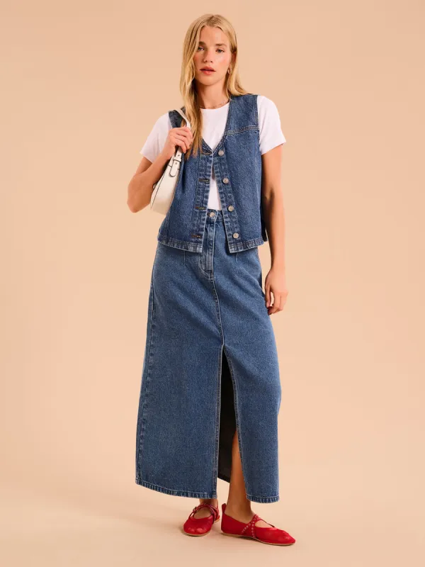 Olive Denim Skirt sold by Omnes