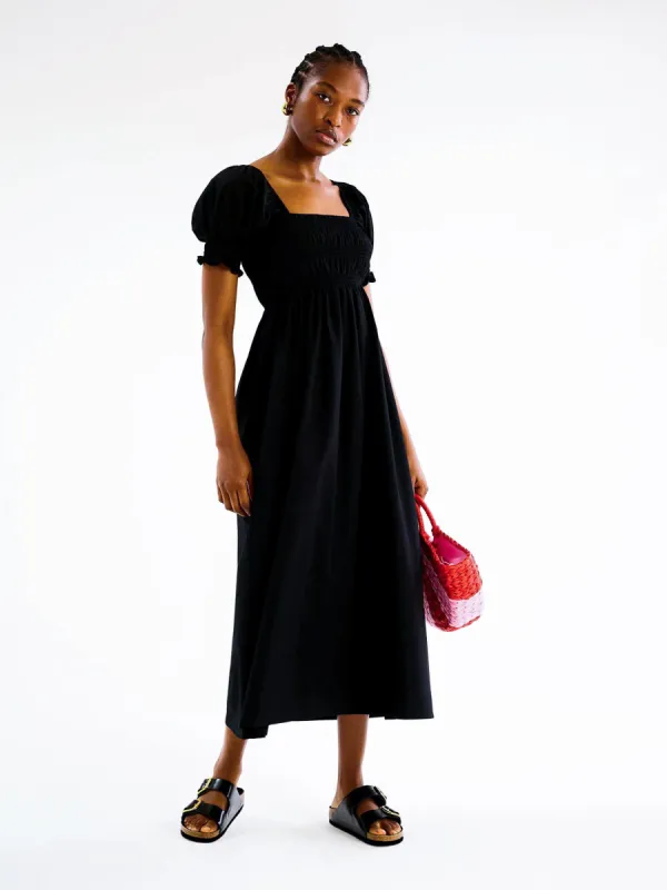 Megan Shirred Detail Dress in Black sold by Omnes