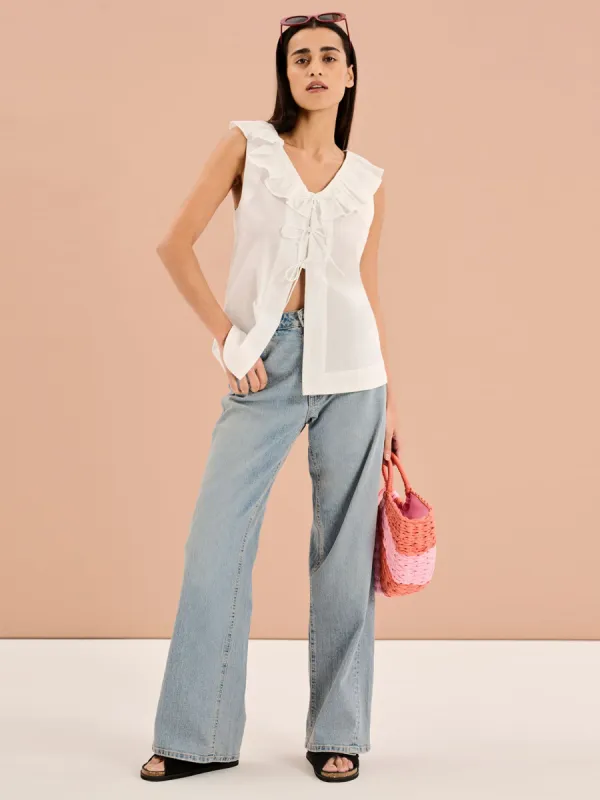 Rachael Frill Collar Sleeveless Blouse in White sold by Omnes