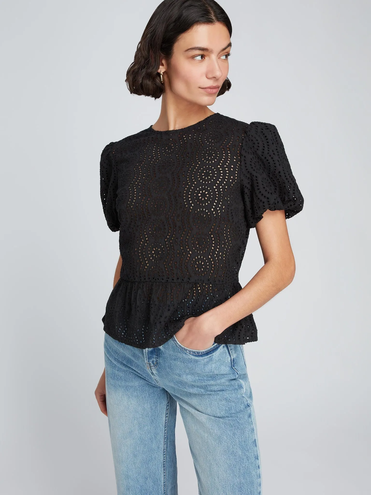 Dorothea Broderie Top in Black sold by Omnes