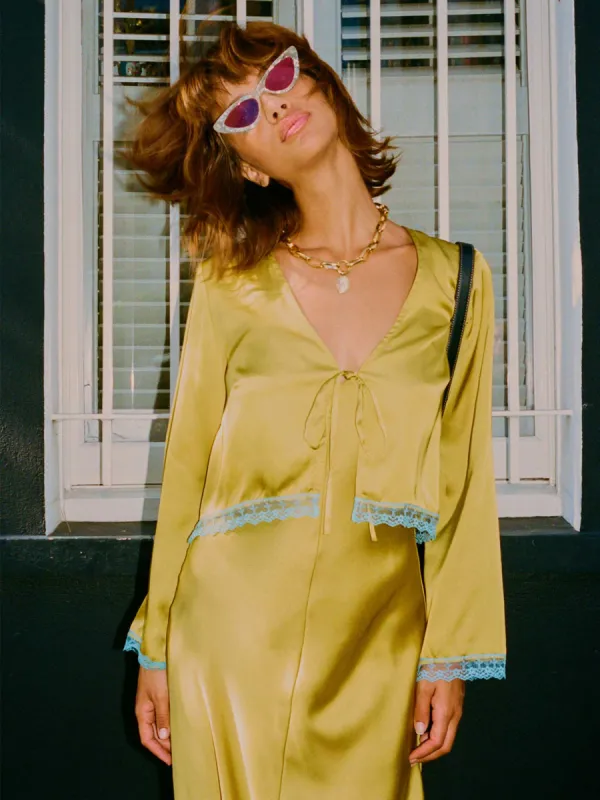 Ambretta Top in Gold with Blue Trim sold by Omnes