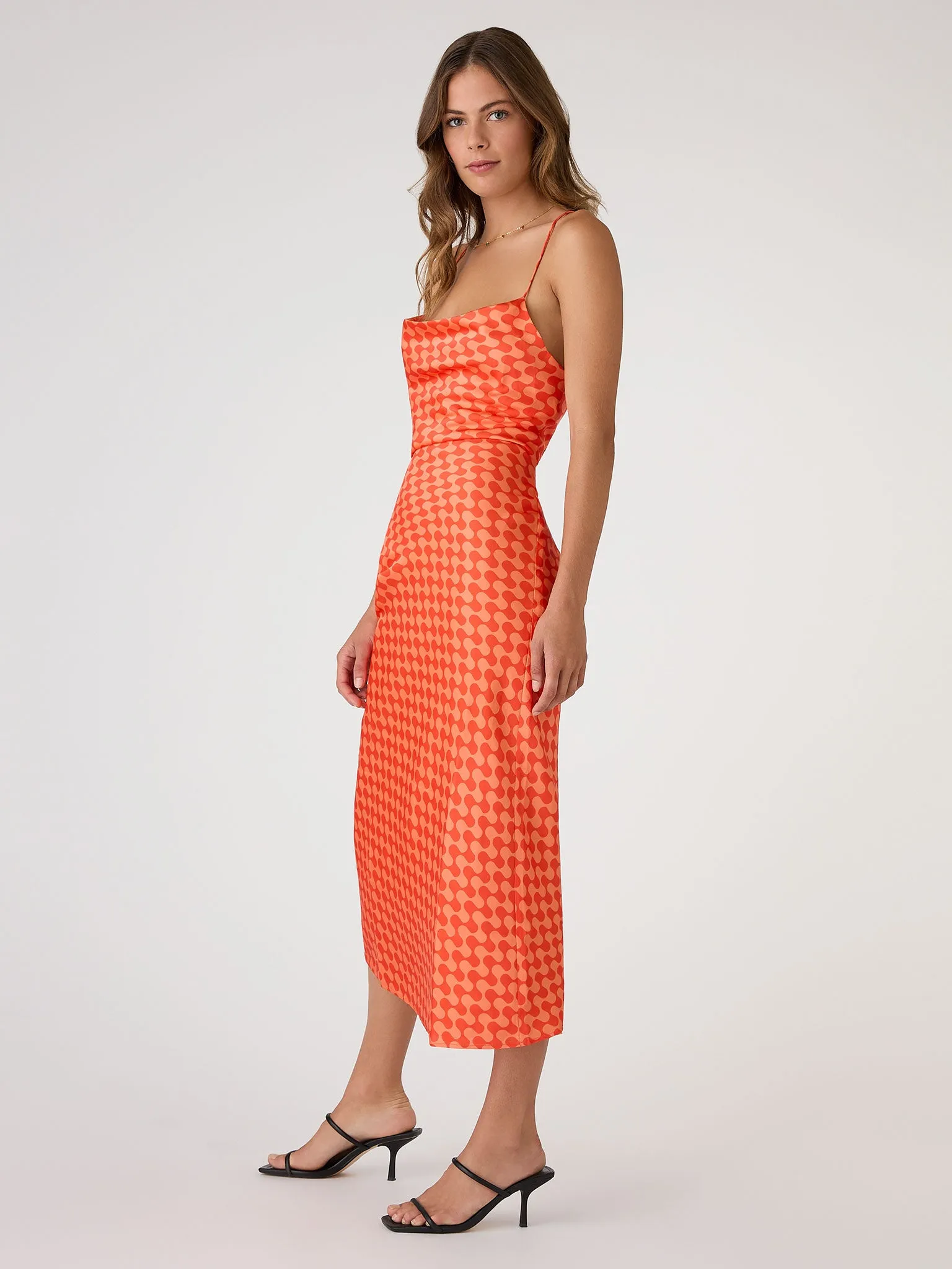 Riviera Midi Dress in Wavy Orange Print sold by Omnes product image thumbnail 2