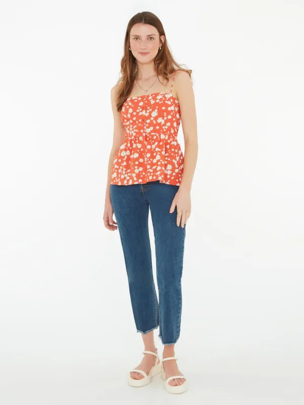 Remington Button Front Cami Top in Red Floral Print sold by Omnes