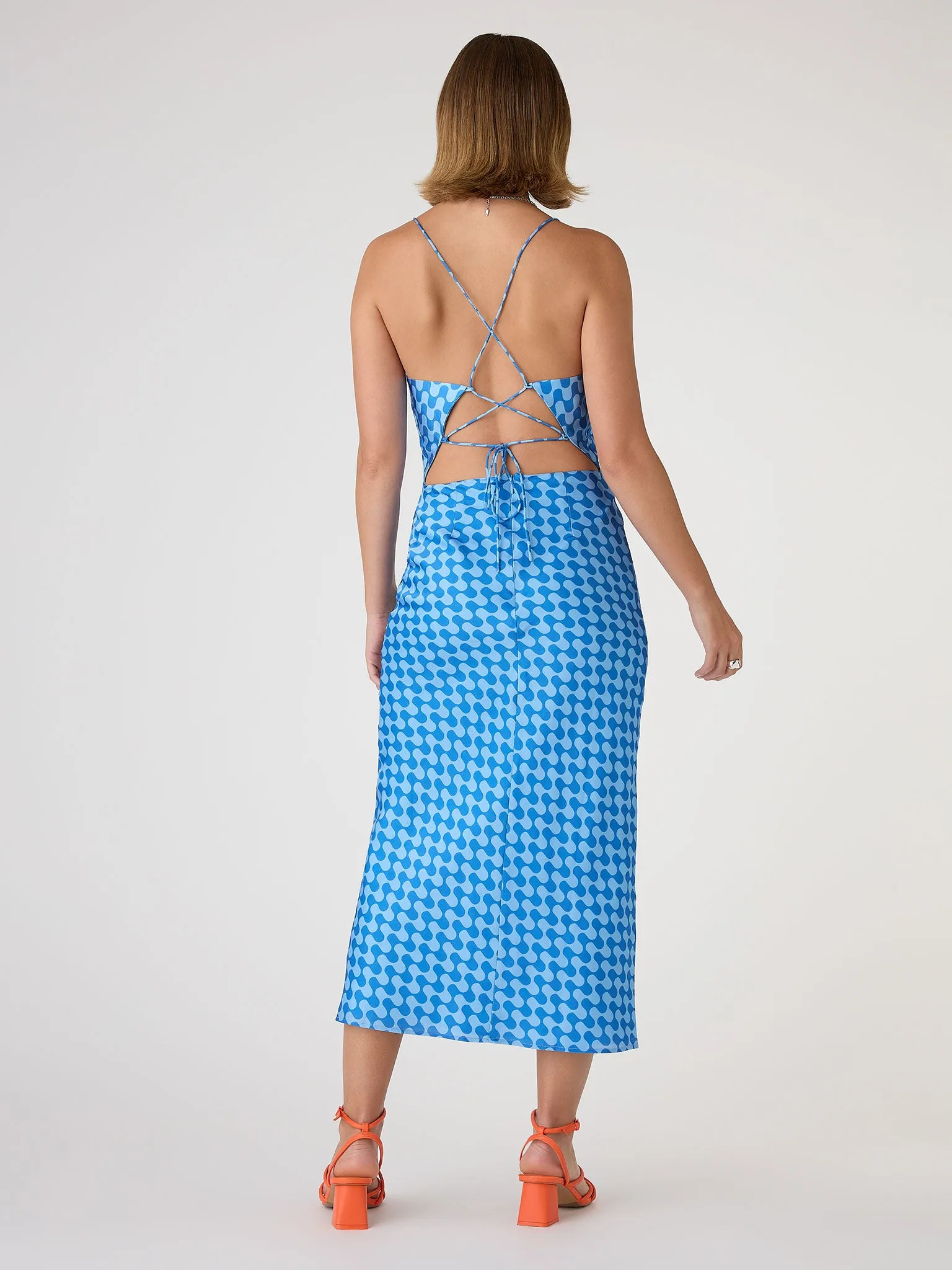 Riviera Midi Dress in Wavy Blue Print sold by Omnes product image thumbnail 3
