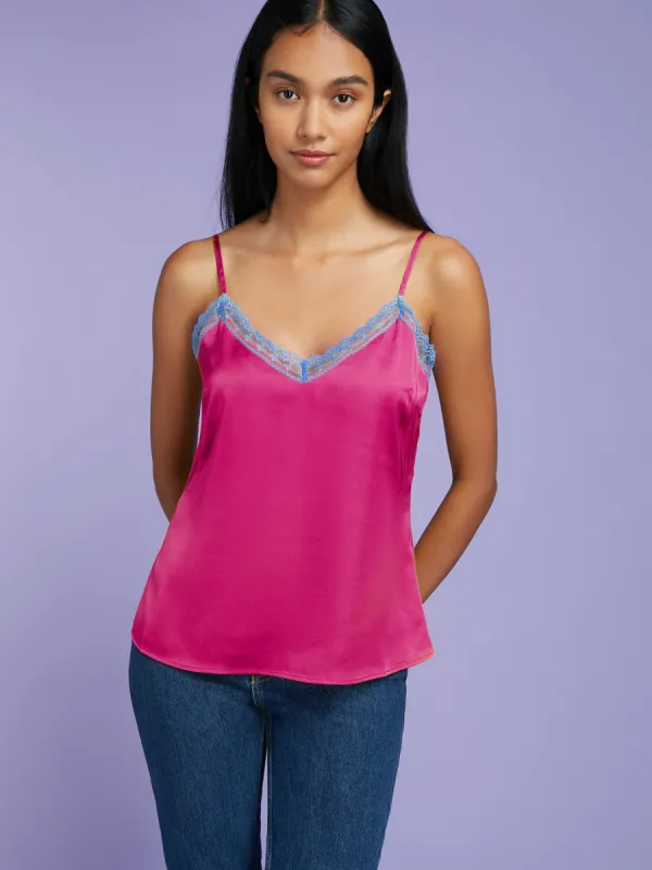 Yasmin Lace Top in Purple with Blue Trim sold by Omnes