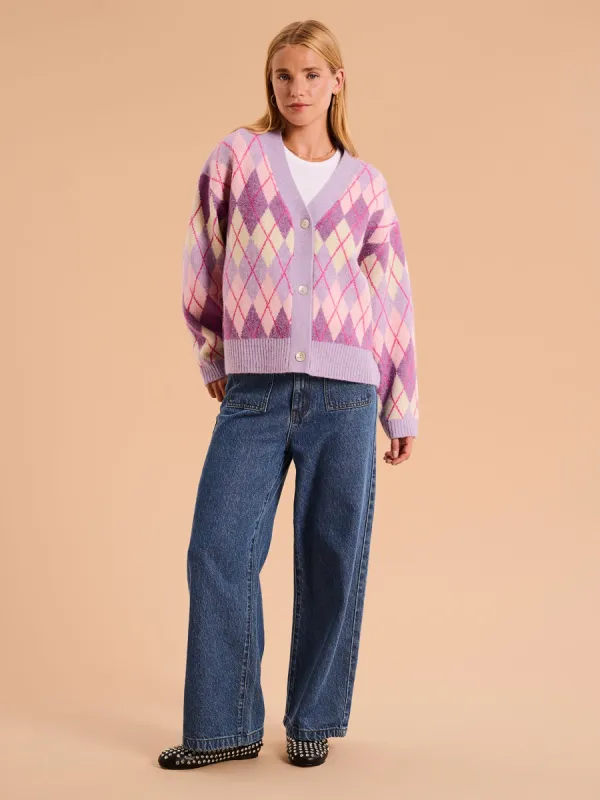 Henni Argyle Cardigan in Purple made by Omnes
