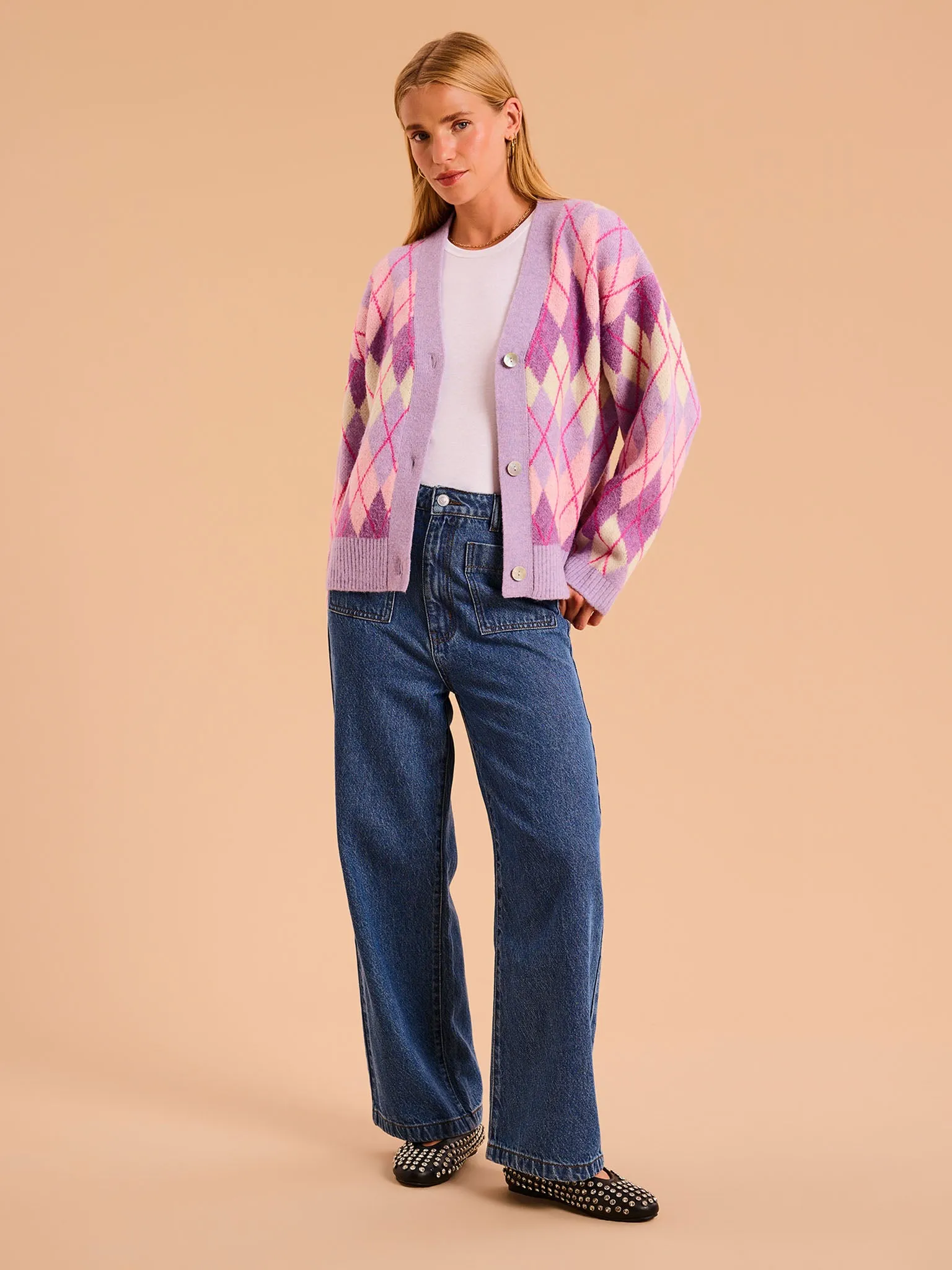 Henni Argyle Cardigan in Purple sold by Omnes product image thumbnail 4