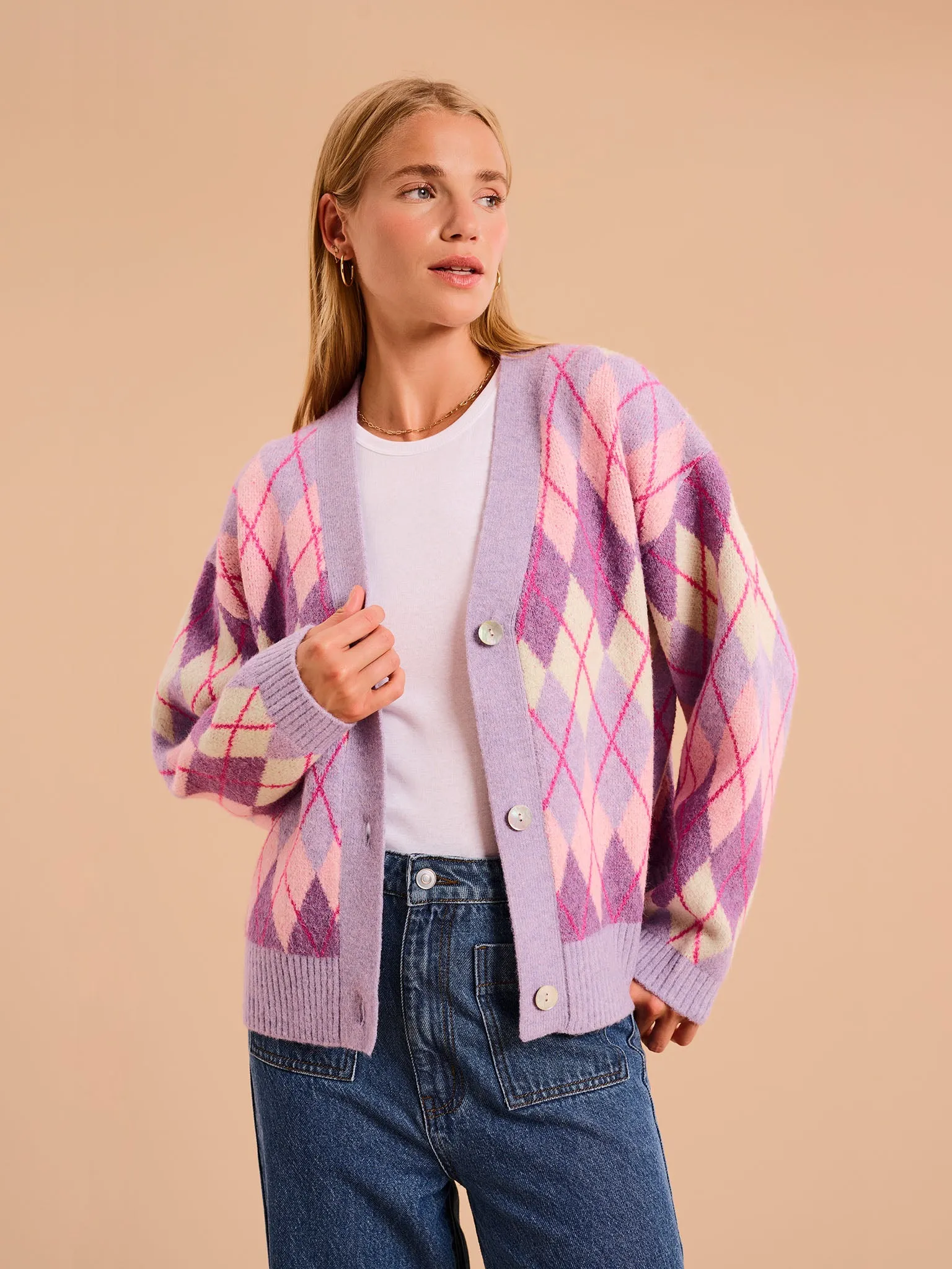 Henni Argyle Cardigan in Purple sold by Omnes product image thumbnail 5