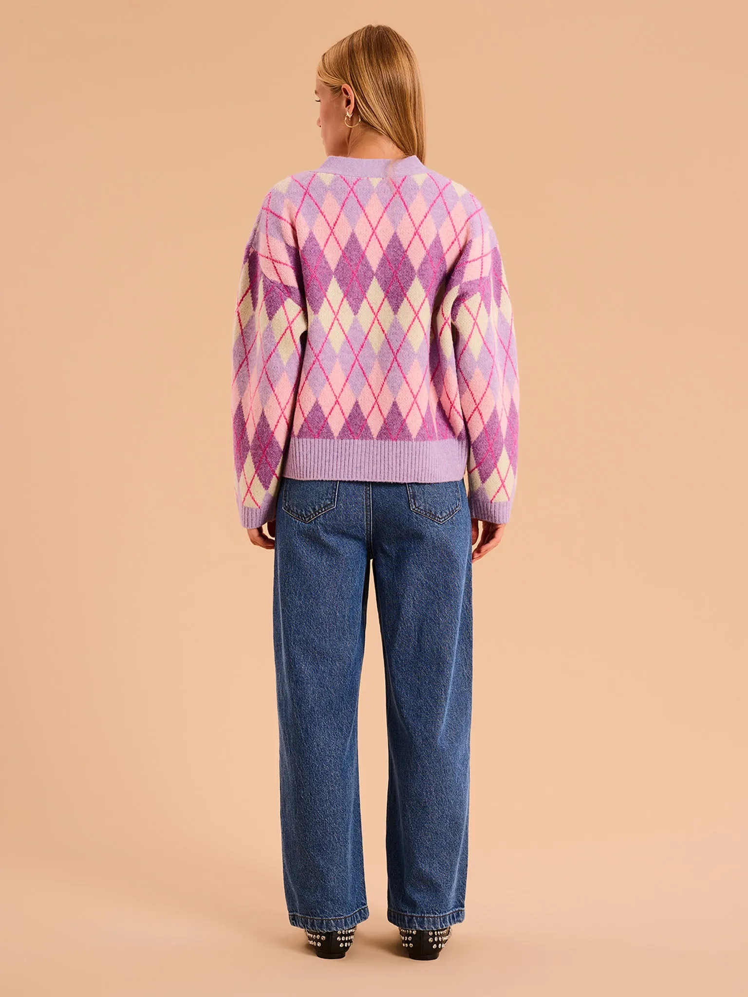Henni Argyle Cardigan in Purple sold by Omnes product image thumbnail 3