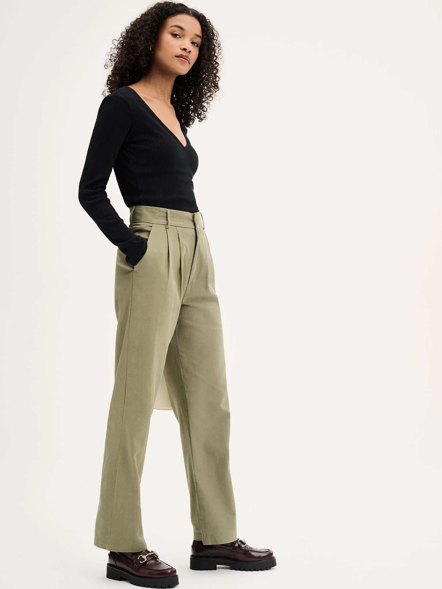 Cinnamon Relaxed Trousers in Mole Green Cotton/Tencel sold by Omnes product image thumbnail 4