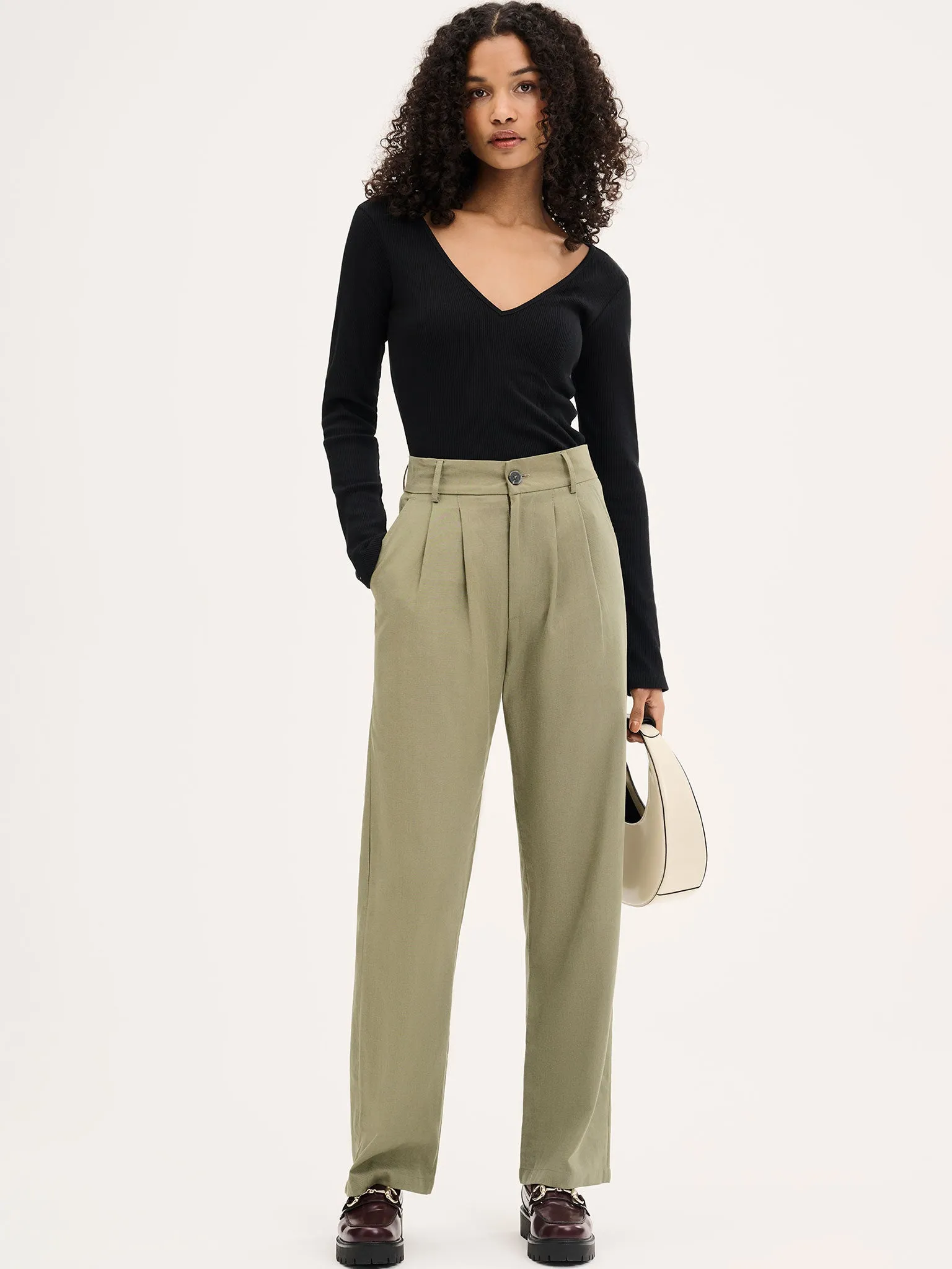 Cinnamon Relaxed Trousers in Mole Green Cotton/Tencel sold by Omnes