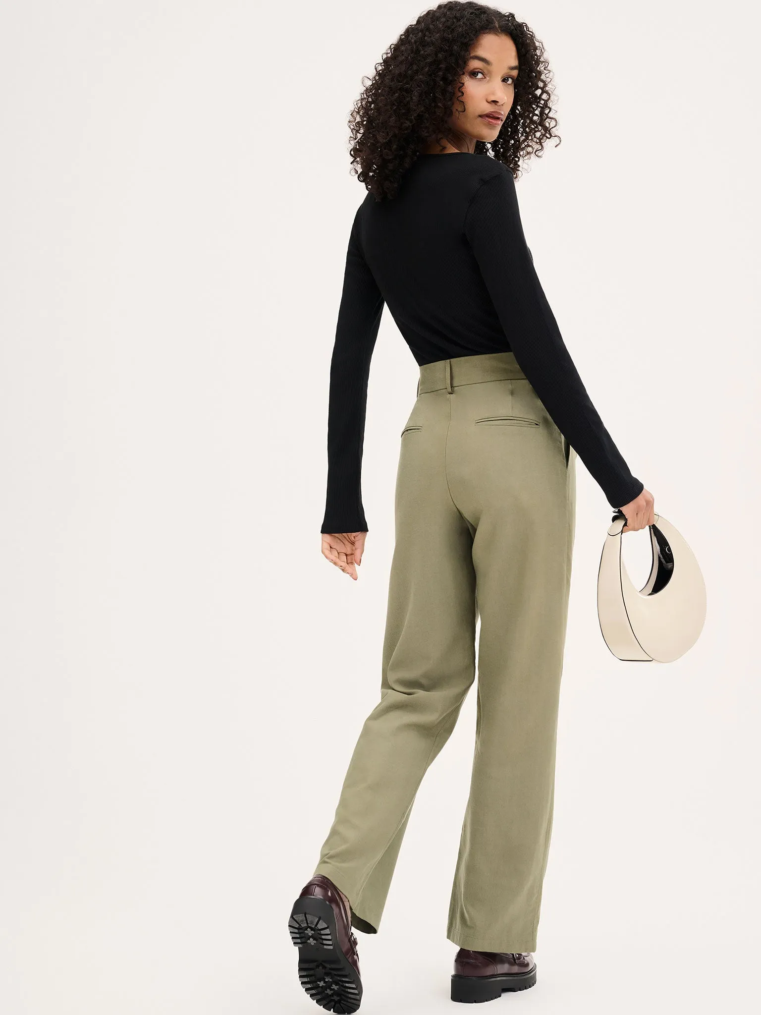 Cinnamon Relaxed Trousers in Mole Green Cotton/Tencel sold by Omnes product image thumbnail 3