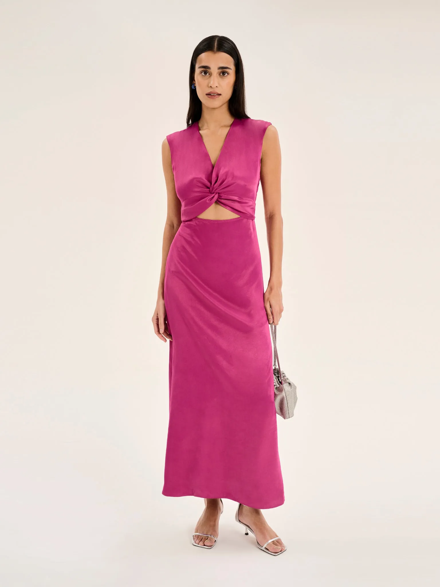 Marin Twist Front Dress in Magenta sold by Omnes