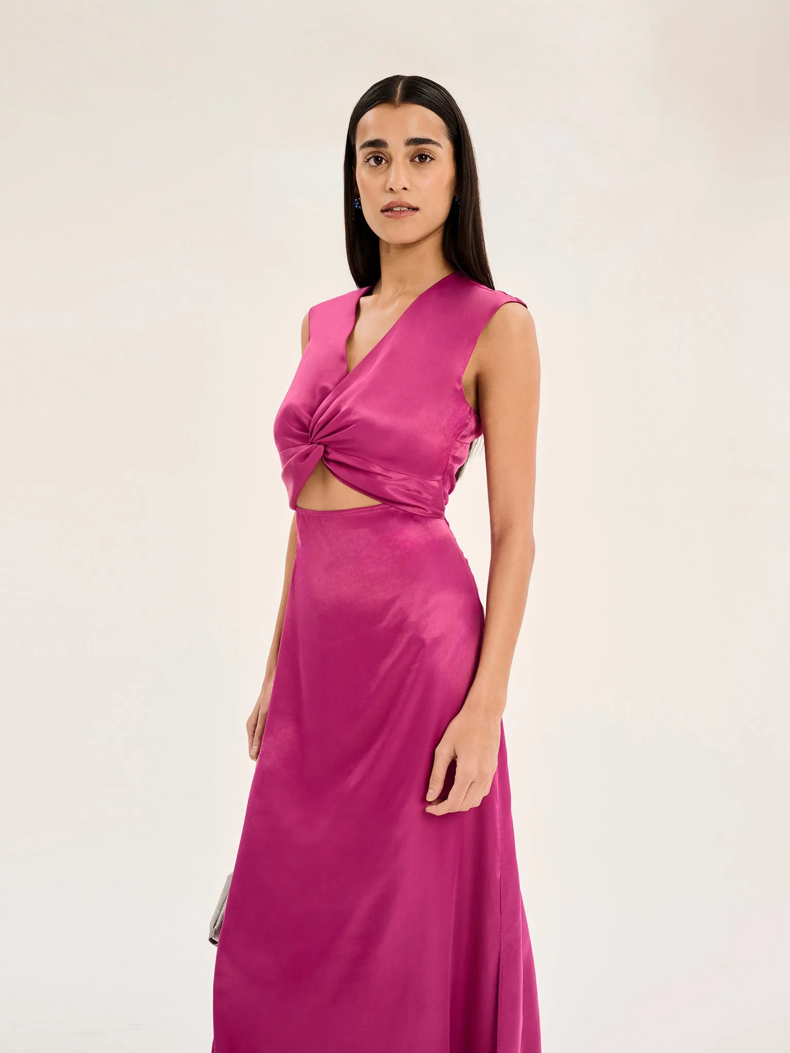 Marin Twist Front Dress in Magenta sold by Omnes product image thumbnail 4