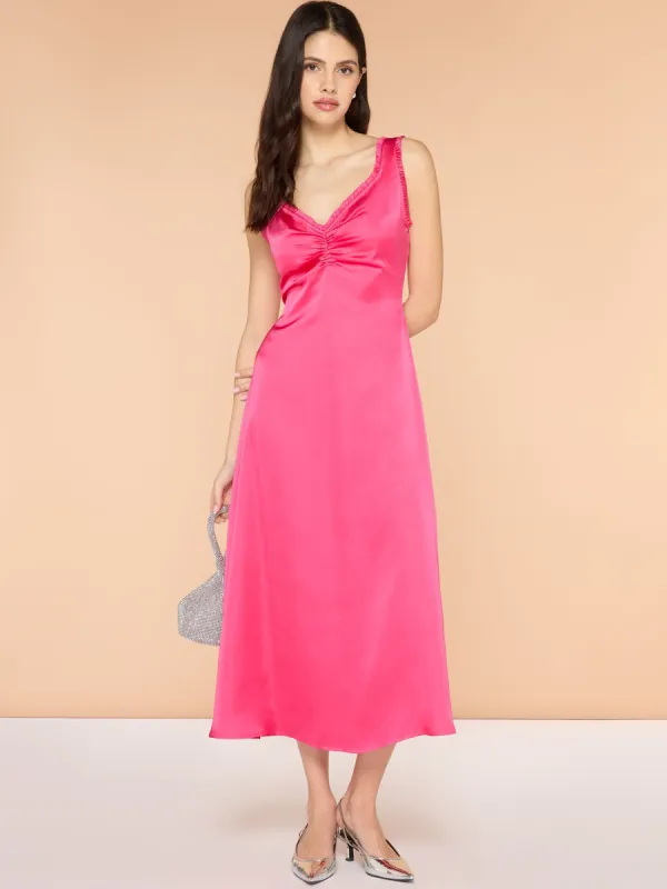 Polly Frill Dress in Magenta sold by Omnes