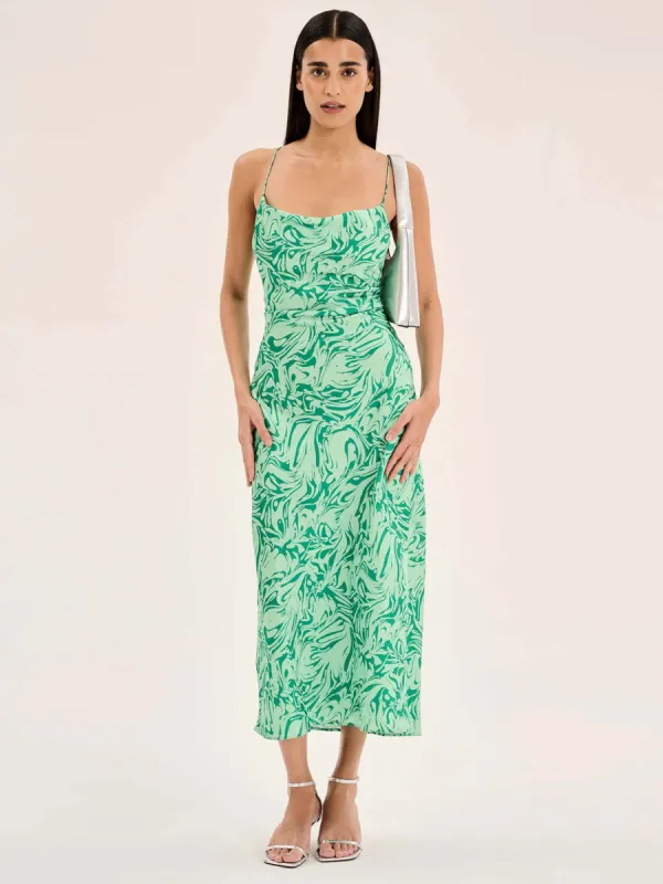 Riviera Midi Dress in Marble Green Print sold by Omnes