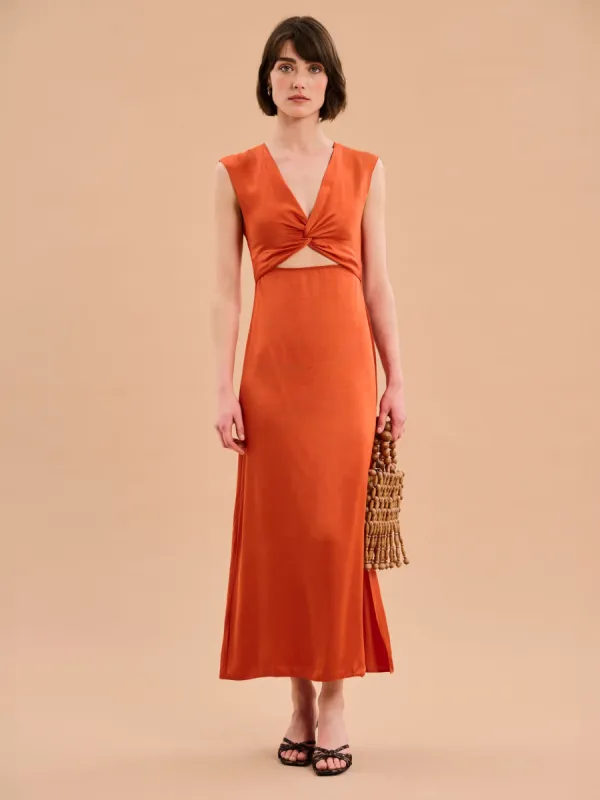 Marin Twist Front Dress in Burnt Orange sold by Omnes